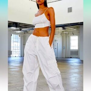 White parachute pants
